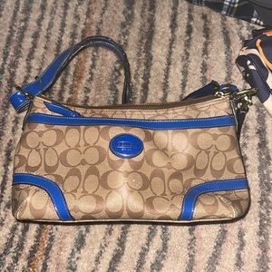 Blue and tan coach purse